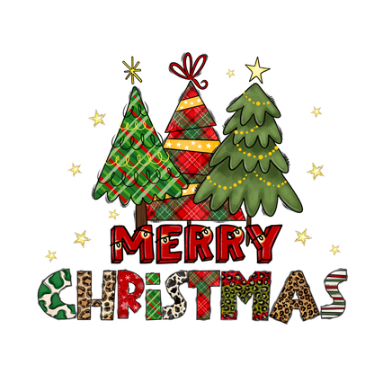 Celebrate the holidays with this festive design featuring colorful trees and a cheerful "Merry Christmas" message!DTF Transfersdtf regular iron