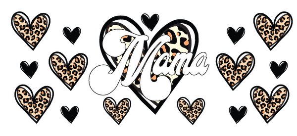 A tattoo with the word 'Mama' in the center surrounded by cat faces.UV Transfers