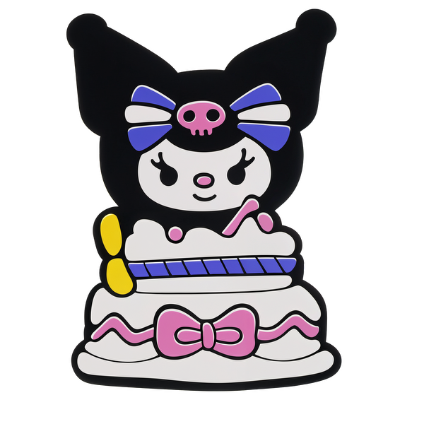 This colorful cake-shaped figure features a cute character with a skull bow, blending playful design with charming aesthetics.DTF Transfers