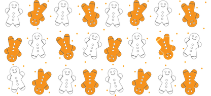 A playful pattern of adorable gingerbread men against a dark background, perfect for festive designs or holiday decor.UV Transfers heat press transfers