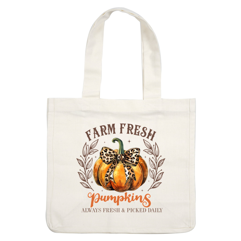 A charming illustration featuring a farm-fresh pumpkin adorned with a stylish leopard-print bow, perfect for autumn decor.dtf regular iron