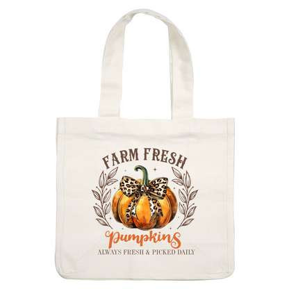 A charming illustration featuring a farm-fresh pumpkin adorned with a stylish leopard-print bow, perfect for autumn decor.dtf regular iron