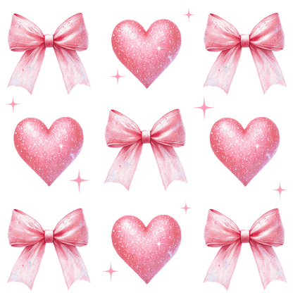 A playful pattern featuring sparkling pink hearts and elegant bows, perfect for adding a touch of whimsy to your designs!DTF Transfers