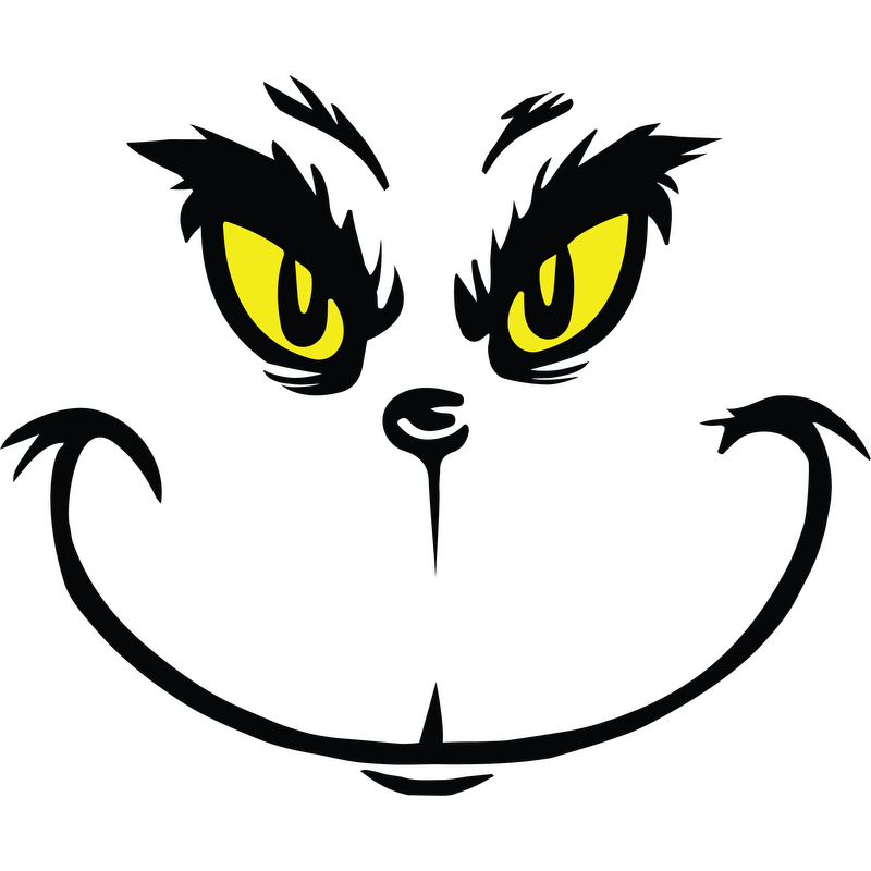 A playful, cartoon-style illustration of a grinning cat with mischievous yellow eyes and distinctive whiskers.DTF Transfersdtf regular iron heat press transfers