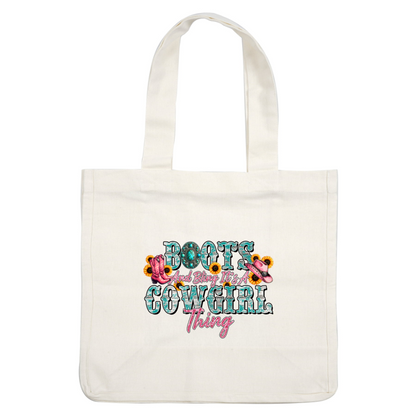 A vibrant design featuring cowboy boots and a pink hat, celebrating the fun spirit of cowgirl culture with flowers and bling. dtf prints