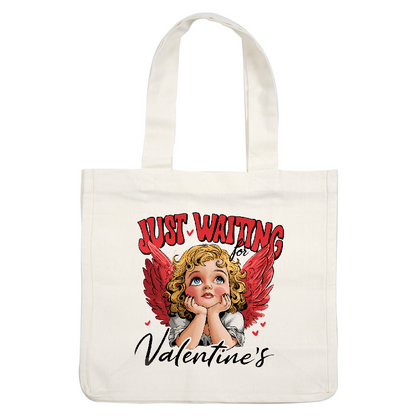 A whimsical design featuring a cherub with angel wings, playfully expressing anticipation for Valentine's Day.DTF Transfers