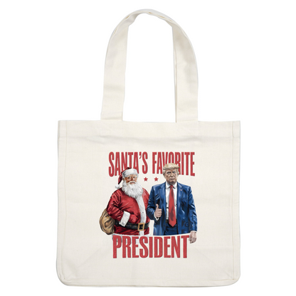 A fun graphic featuring a Santa and a businessman, labeled "Santa's Favorite President," blending holiday cheer with a playful political theme.DTF Transfersdtf regular iron dtf transfers
