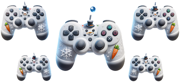 A playful set of white game controllers adorned with festive snowflakes and carrots, perfect for winter-themed gaming fun.UV Transfersdtf regular iron