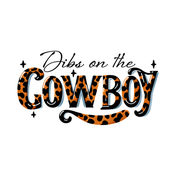 Un gráfico divertido y vibrante que presenta la frase "Ride on the Cowboy" en un elegante diseño con estampado de leopardo.