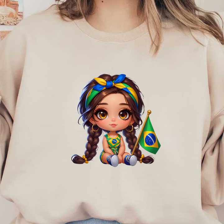 Cute Chibi Girl DTF Transfers | Brazilian Flag & Festive Spirit | MakeDTF