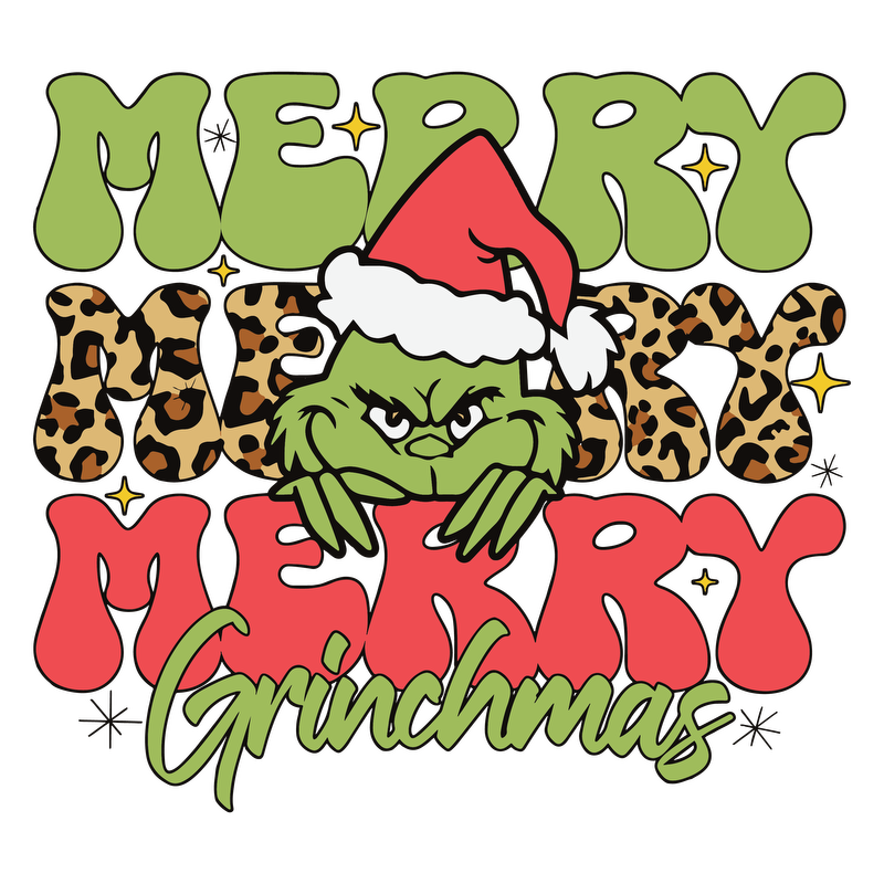 This fun and festive design features the Grinch in a Santa hat with playful, colorful lettering that says “Merry Grinchmas.”DTF Transfers dtf transfers