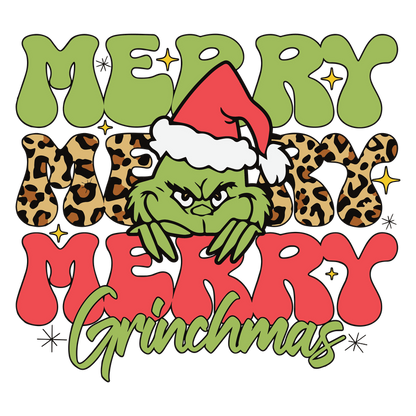 This fun and festive design features the Grinch in a Santa hat with playful, colorful lettering that says “Merry Grinchmas.”DTF Transfers dtf transfers