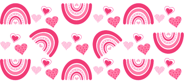 A playful green and pink bow tie with hearts and rainbows.UV Transfers