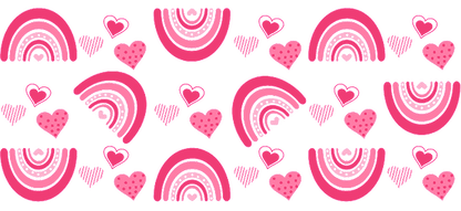 A playful green and pink bow tie with hearts and rainbows.UV Transfers