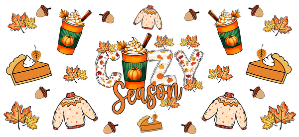 Embrace the warm vibes of fall with this vibrant illustration featuring cozy sweaters, pumpkin spice drinks, and autumn leaves!UV Transfersdtf regular iron