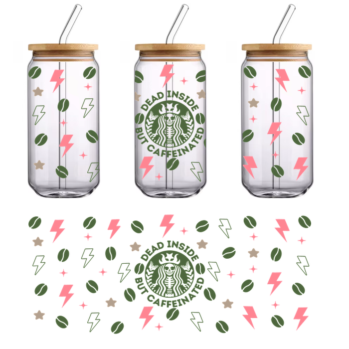 A vibrant pattern featuring the Starbucks logo surrounded by coffee beans, stars, and lightning bolts in cheerful colors.UV Transfersdtf regular iron