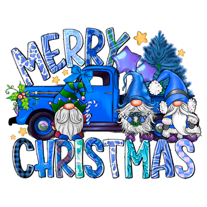 Celebrate the season with this cheerful "Merry Christmas" design featuring a festive blue truck and playful gnomes!DTF Transfers dtf prints