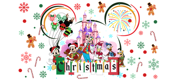 Celebrate the magic of Christmas with beloved Disney characters, colorful fireworks, and a festive castle backdrop!UV Transfers dtf transfers