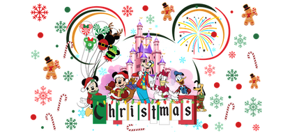 Celebrate the magic of Christmas with beloved Disney characters, colorful fireworks, and a festive castle backdrop!UV Transfers dtf transfers