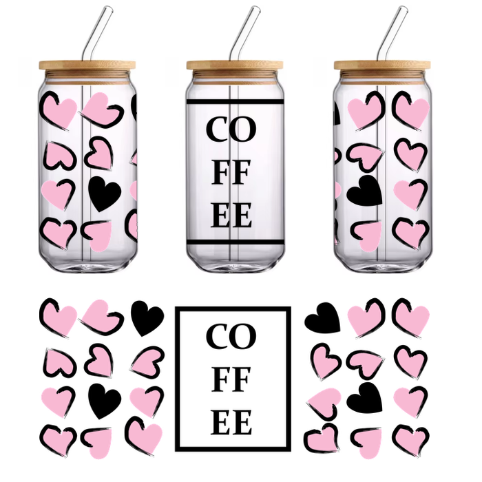 A playful design featuring scattered pink hearts, perfect for adding a touch of love and whimsy to any project.UV Transfersdtf regular iron