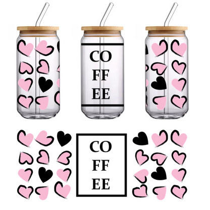 A playful design featuring scattered pink hearts, perfect for adding a touch of love and whimsy to any project.UV Transfersdtf regular iron