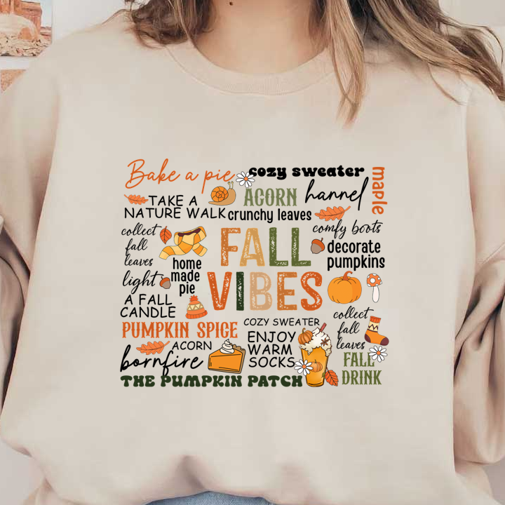 Celebrate the cozy season with whimsical fall-themed words and illustrations, featuring pumpkins, acorns, and pumpkin spice delights! heat press transfers