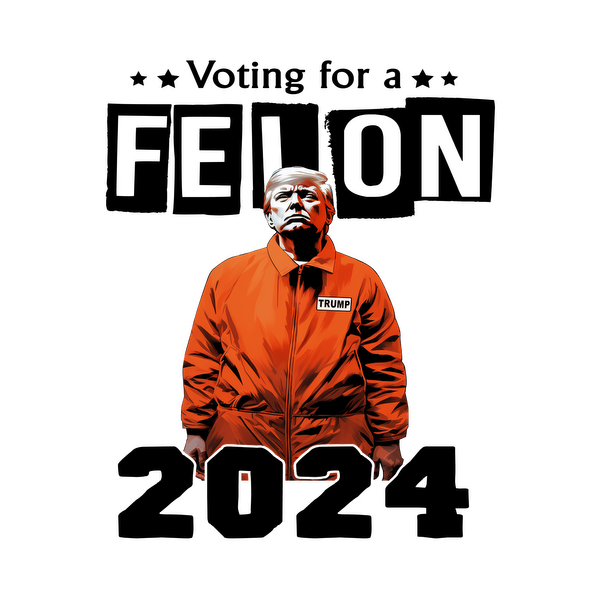 Una impactante ilustración de un hombre con una chaqueta naranja que muestra el nombre "TRUMP", que irradia confianza y desafío.