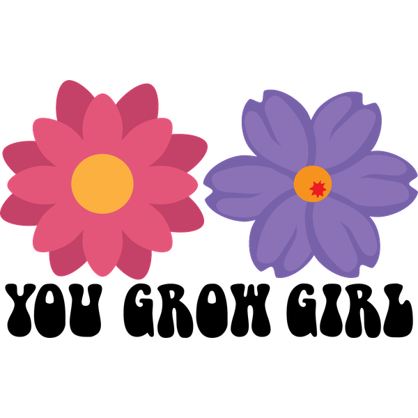 Una ilustración colorida de una flor rosa y una flor violeta, ambas con centros de color amarillo brillante.