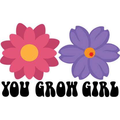 Una ilustración colorida de una flor rosa y una flor violeta, ambas con centros de color amarillo brillante.