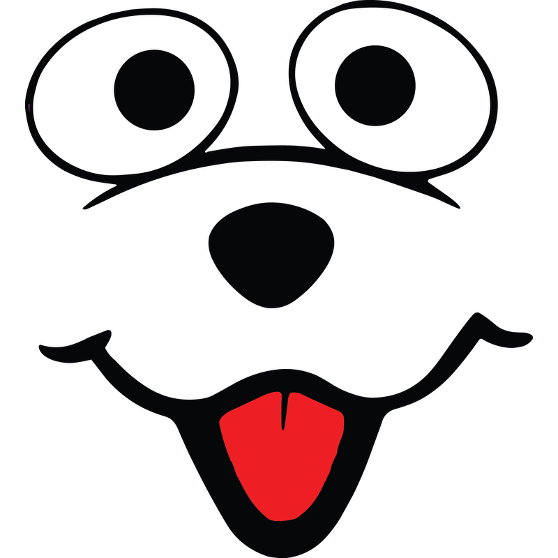 A playful cartoon dog's face with large eyes, a happy expression, and a bright red tongue.DTF Transfers dtf prints