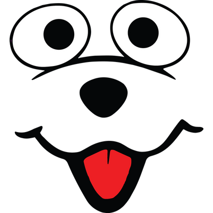 A playful cartoon dog's face with large eyes, a happy expression, and a bright red tongue.DTF Transfers dtf prints