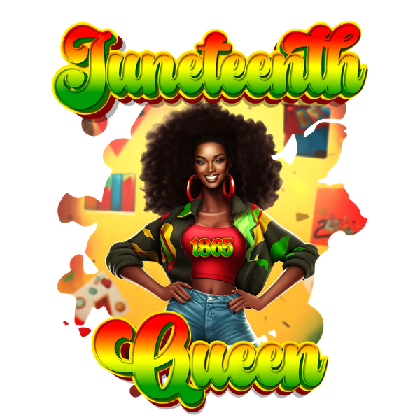 Celebrate Juneteenth with this vibrant artwork featuring a confident queen in colorful attire, embodying joy and empowerment!dtf regular iron