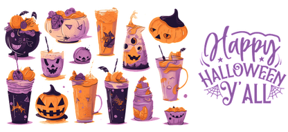 ¡Una colección festiva de bebidas y postres con temática de Halloween, con colores divertidos y diseños espeluznantes, perfectos para la temporada! Transferencias UV