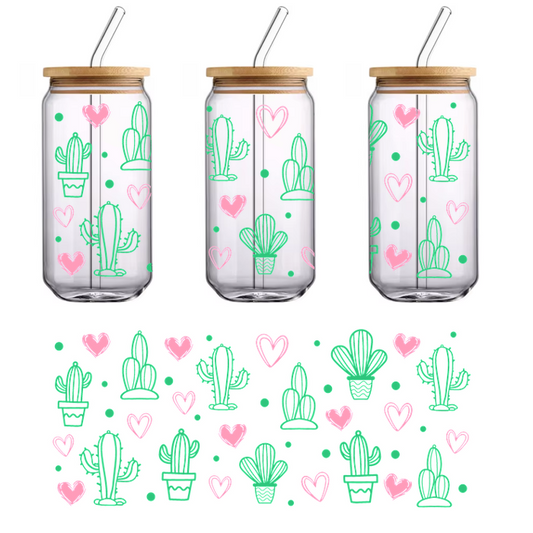 neon pink hearts and green cacti patches.UV Transfers