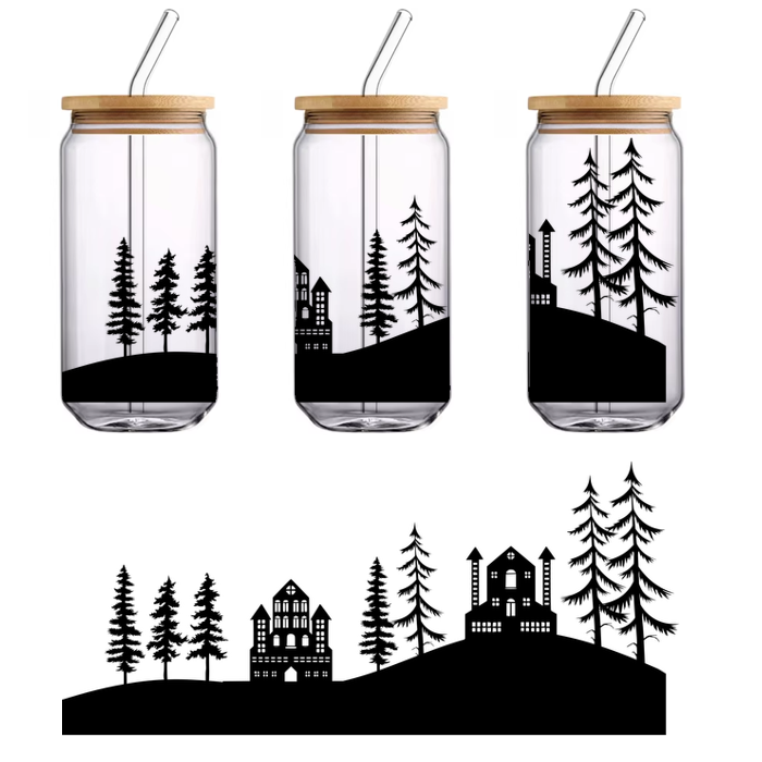 A minimalist black silhouette of a modern bicycle, showcasing its sleek design and classic frame.UV Transfers dtf transfers