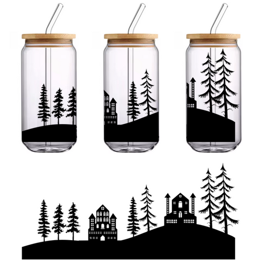 A minimalist black silhouette of a modern bicycle, showcasing its sleek design and classic frame.UV Transfers dtf transfers