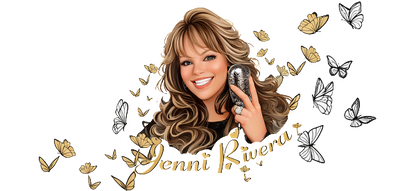 A vibrant illustrated portrait of a smiling woman with stylish hair and butterflies, featuring the name "Jenni Rivera" prominently.UV Transfers heat press transfers