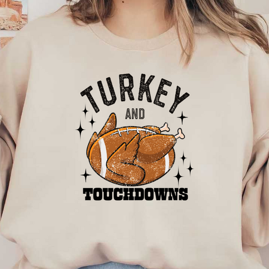 A fun graphic featuring a turkey resembling a football, playfully combining Thanksgiving and football themes with a quirky design. dtf prints