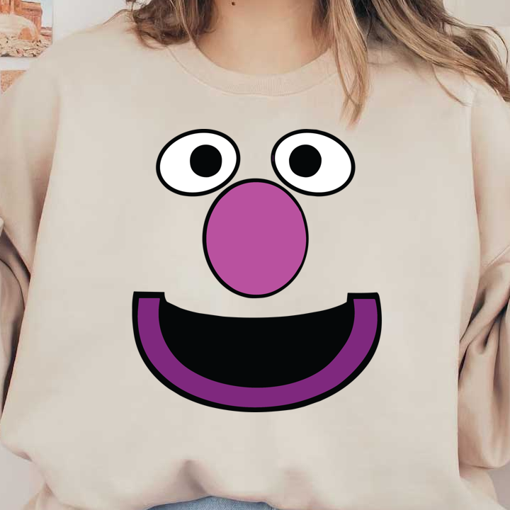 This playful character features a vibrant purple nose, large eyes, and a big smiling mouth, radiating a cheerful vibe.DTF Transfers dtf prints