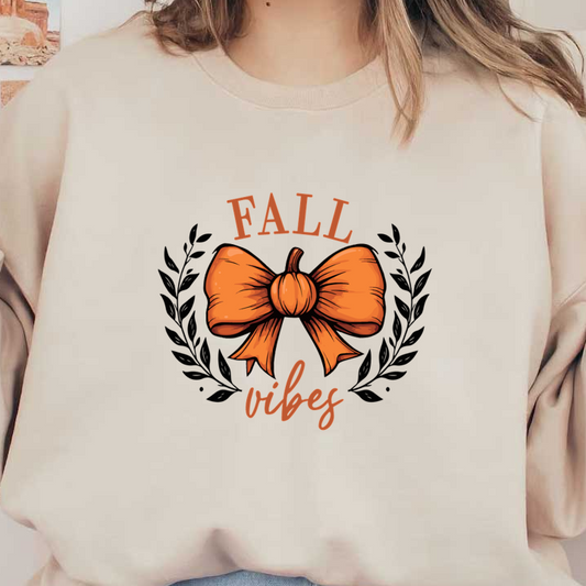 Celebrate autumn with this charming design featuring an orange bow and pumpkin, highlighted by the words "Fall Vibes." dtf prints