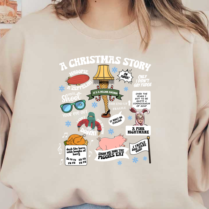 Celebrate the holiday spirit with this fun and whimsical “A Christmas Story” graphic featuring memorable quotes and iconic symbols!DTF Transfersdtf regular iron dtf transfers