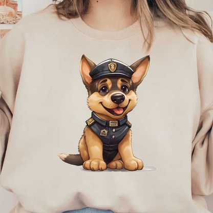 ¡Conoce a un adorable cachorro de dibujos animados vestido como un oficial de policía, con gorra y uniforme, que irradia encanto y ternura!