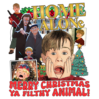 Celebrate the holidays with this fun "Home Alone" themed graphic, featuring festive decorations and a classic movie quote!DTF Transfers dtf prints