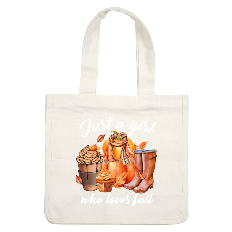 A charming fall-themed design featuring a pumpkin, cozy boots, desserts, and a cozy scarf, celebrating autumn vibes. dtf prints