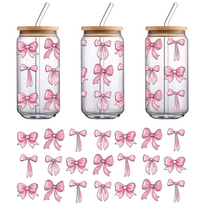 A delightful collection of pink bows in various styles, perfect for decorations, gifts, or crafting projects.UV Transfers dtf prints