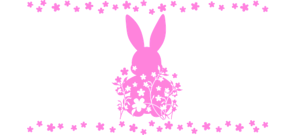 A cute pink bunny adorned with flowers, surrounded by a decorative floral border, perfect for springtime themes.UV Transfersdtf regular iron