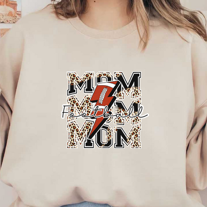 Fun and stylish "Football Mom" graphic features a bold lightning design with leopard print accents, perfect for game day! dtf transfers