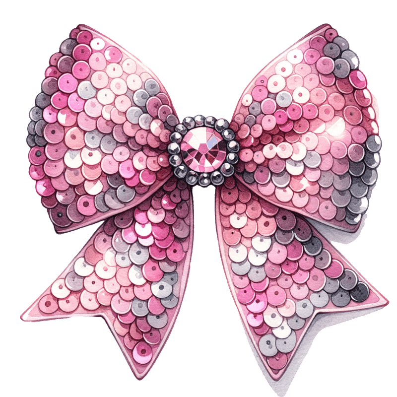 A sparkling pink sequin bow featuring a central gem, perfect for adding a touch of glamour to any outfit.DTF Transfers