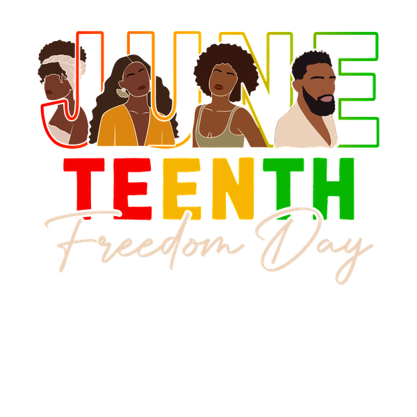 Celebrate Juneteenth Freedom Day with this vibrant illustration featuring diverse figures and bold, colorful lettering. dtf transfers