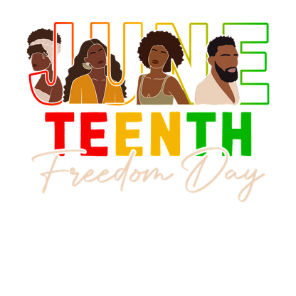 Celebrate Juneteenth Freedom Day with this vibrant illustration featuring diverse figures and bold, colorful lettering. dtf transfers